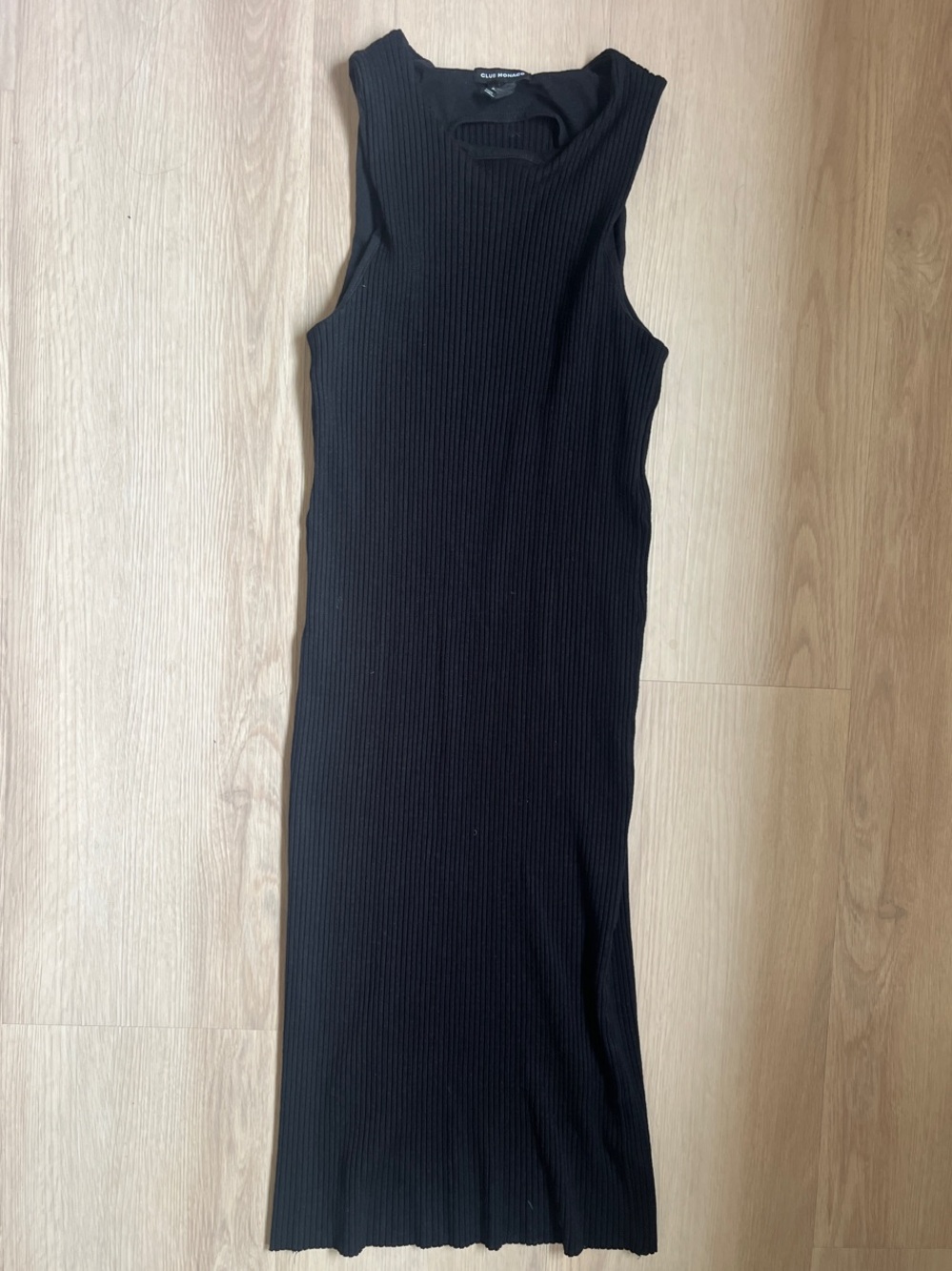 Club Monaco Black Ribbed Midi Tank Dress